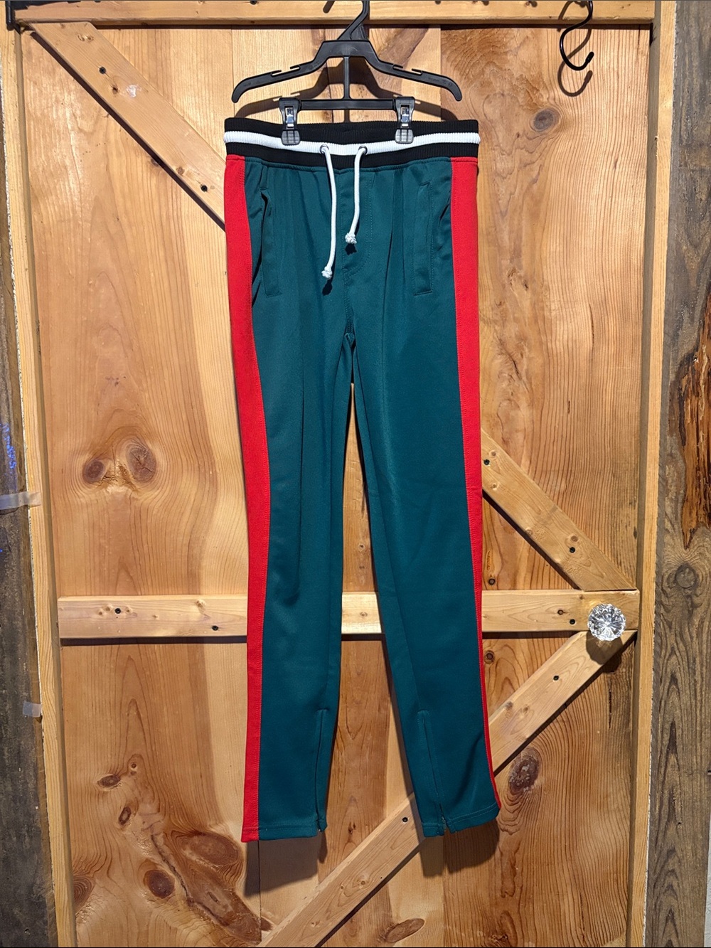 Screenshot Forest Green Kids Joggers with Red Side Stripe and Contrast Waistband